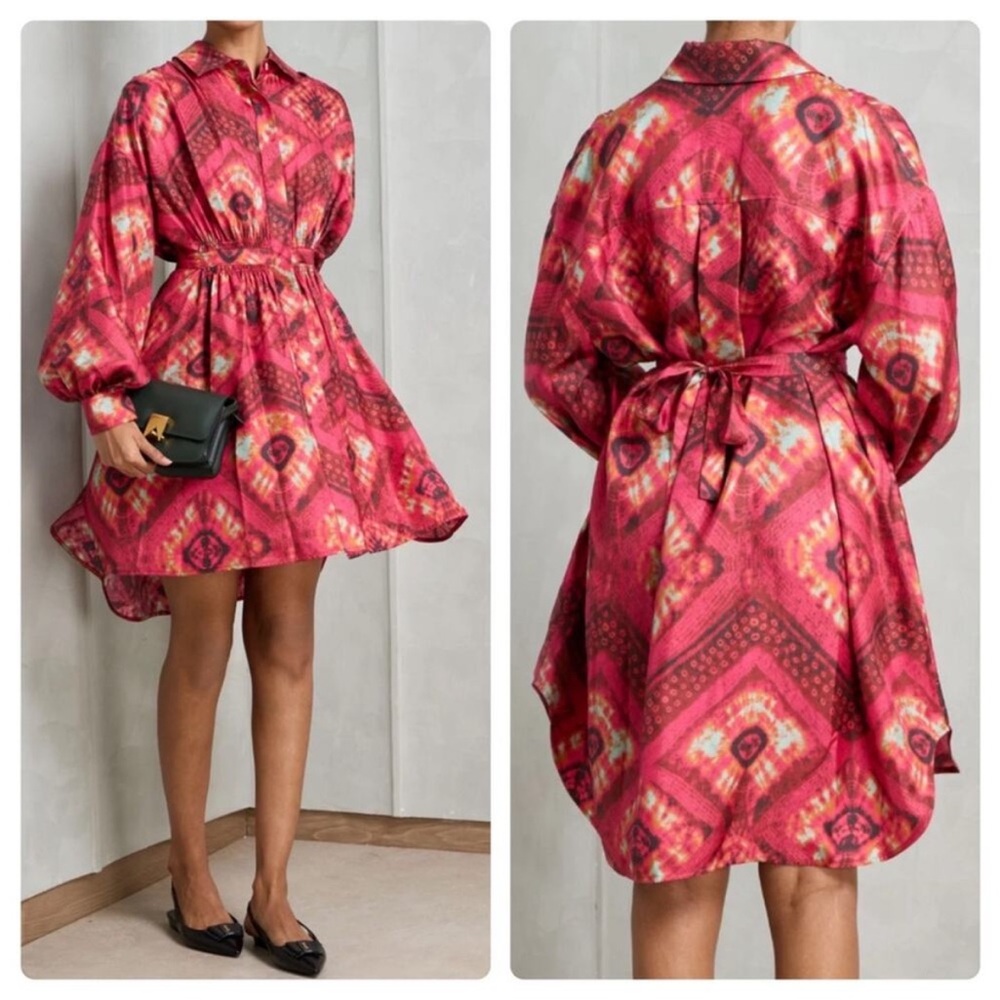 Ulla Johnson Jude Dress Wild Rose Printed Abstract Silk Shirtdress Button Size 4
